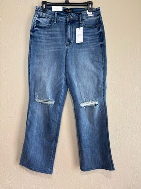 Judy Blue Distressed Straight-Leg Women’s Jeans - Medium Blue